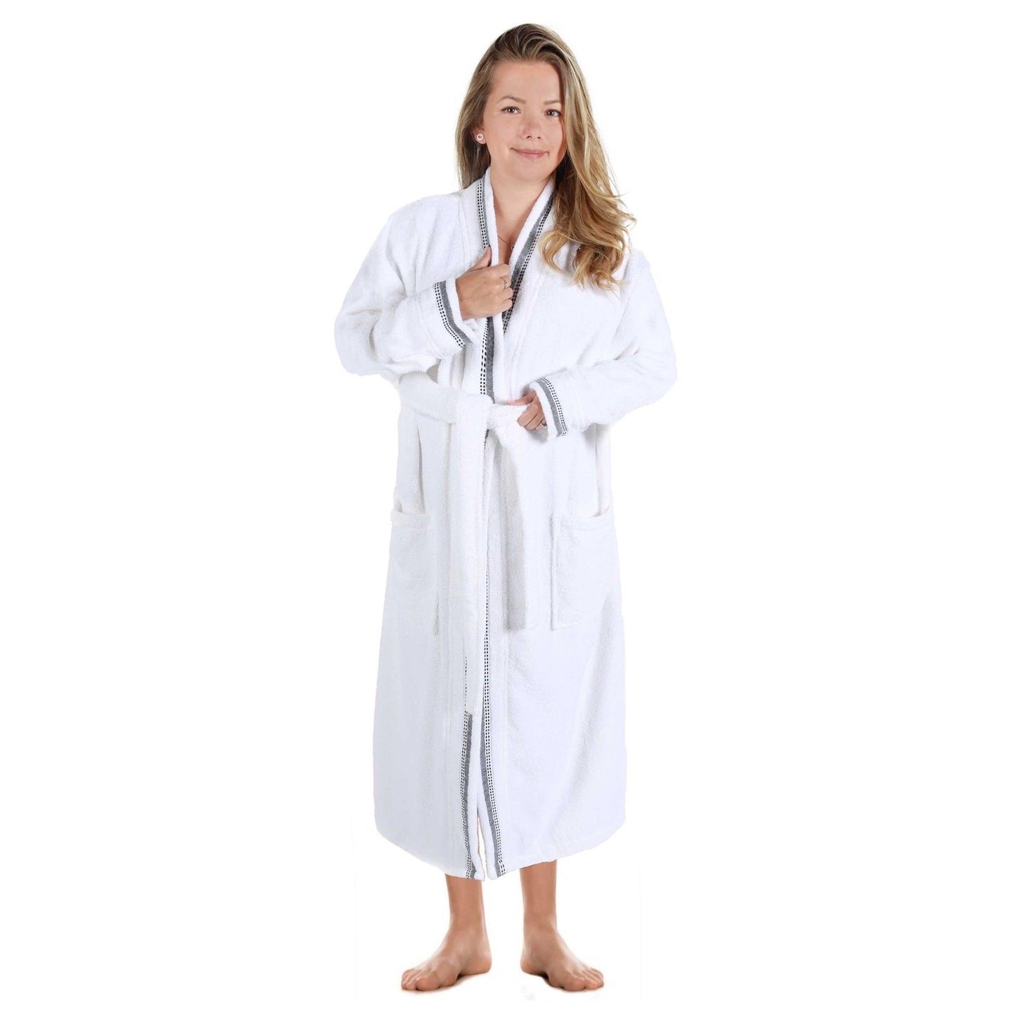 Turkish Cotton Terry Kimono Embroidered Super-Soft Unisex Bathrobe - Black-White