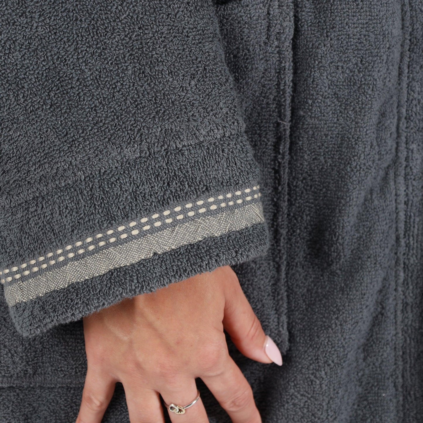 Turkish Cotton Terry Kimono Embroidered Super-Soft Unisex Bathrobe - Grey-Stone