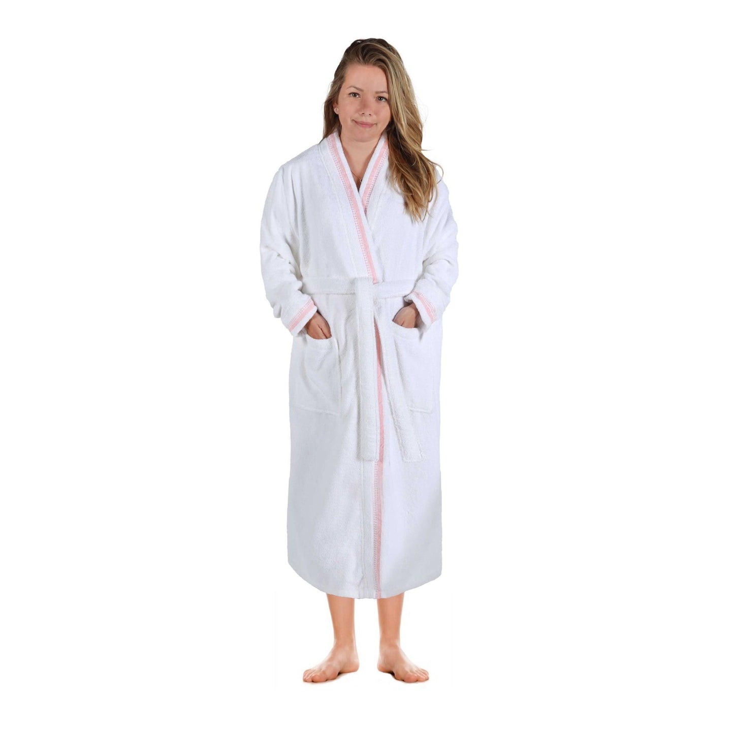 Turkish Cotton Terry Kimono Embroidered Super-Soft Unisex Bathrobe - White-Emberglow