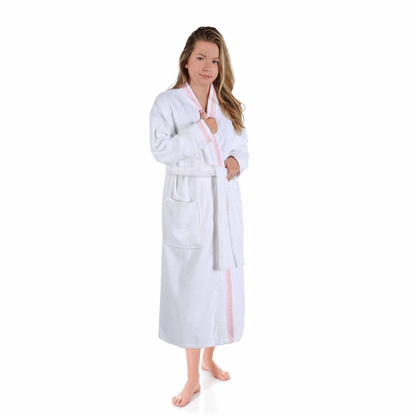 Turkish Cotton Terry Kimono Embroidered Super-Soft Unisex Bathrobe - White-Emberglow