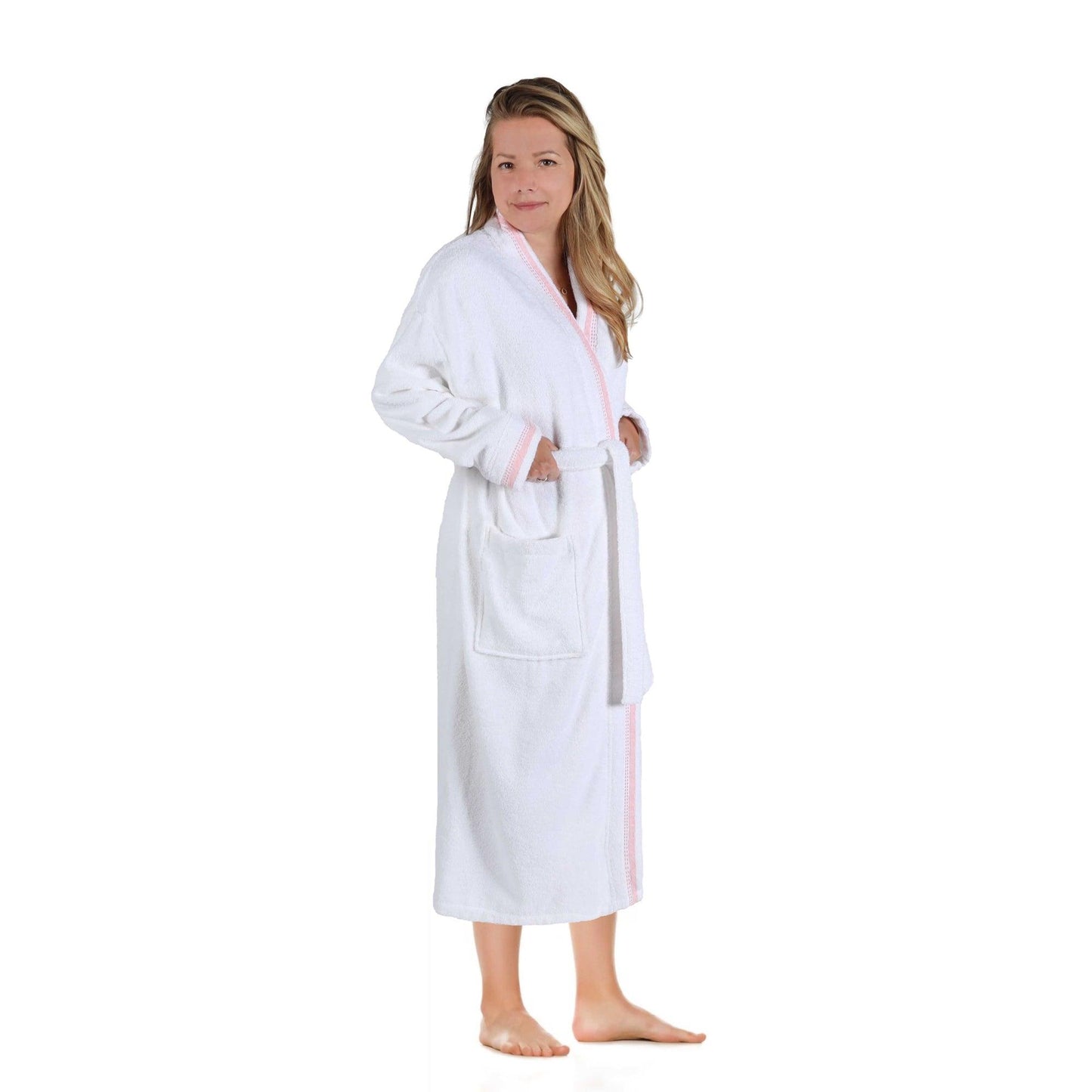 Turkish Cotton Terry Kimono Embroidered Super-Soft Unisex Bathrobe - White-Emberglow