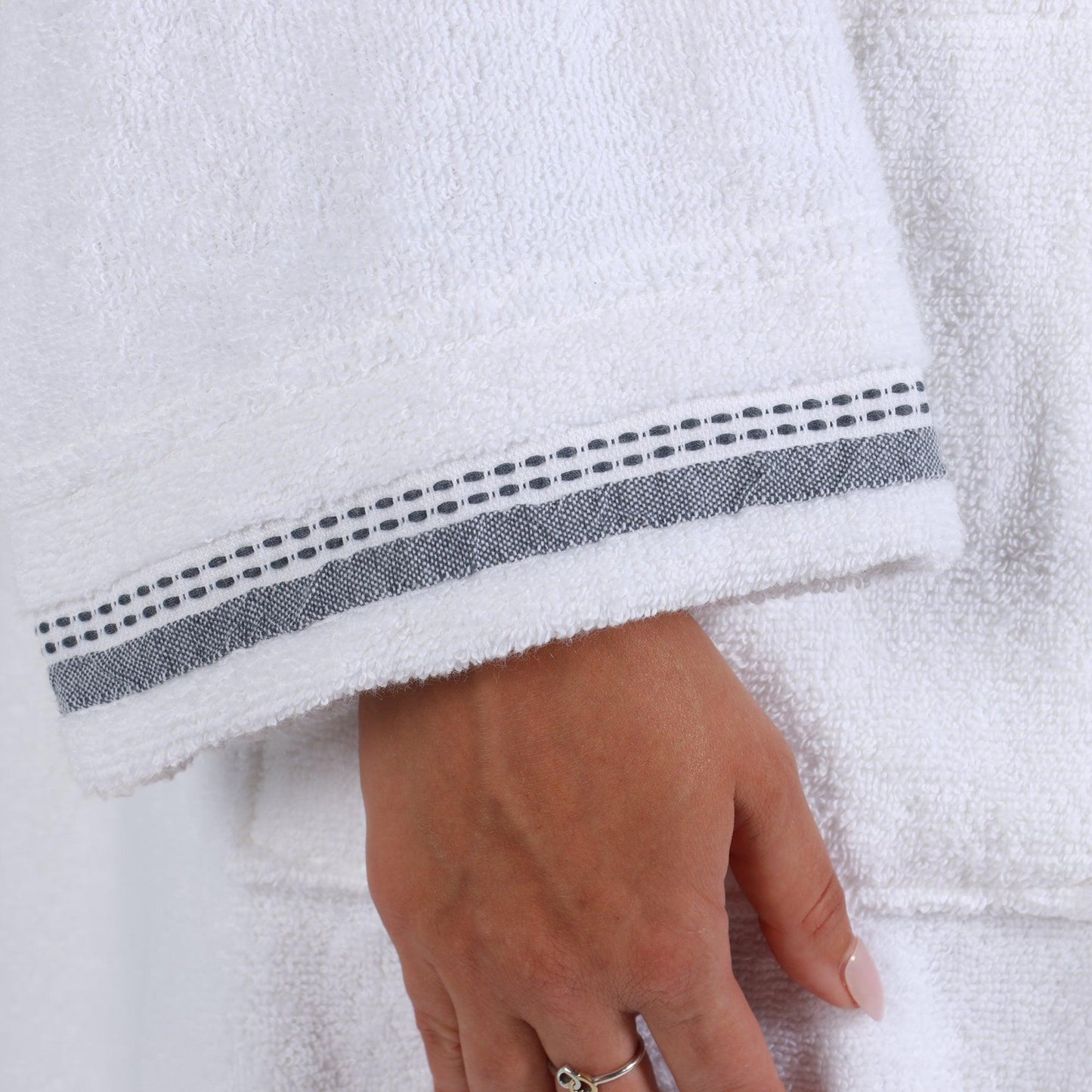 Turkish Cotton Terry Kimono Embroidered Super-Soft Unisex Bathrobe - White-Grey