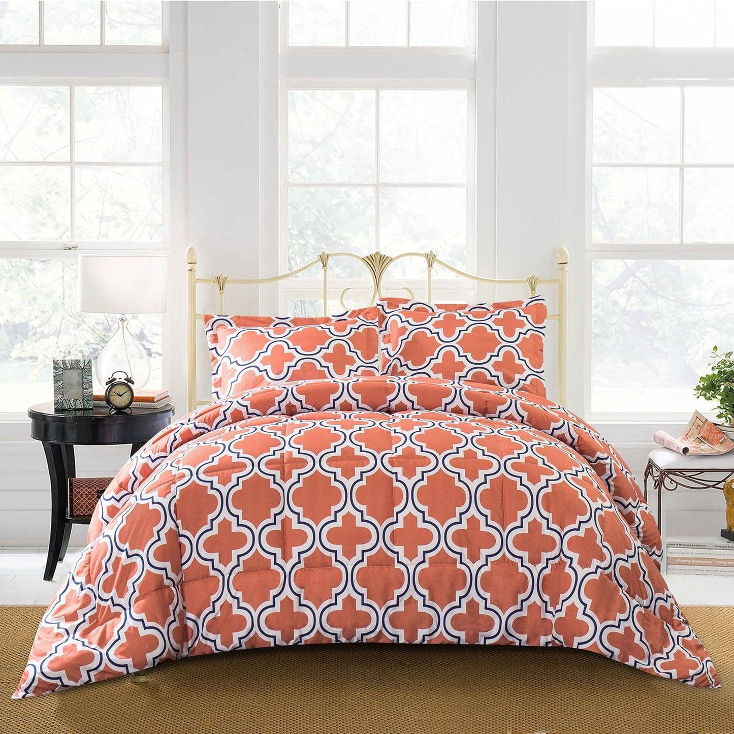 Superior Moroccan Trellis Microfiber Comforter Set - Coral
