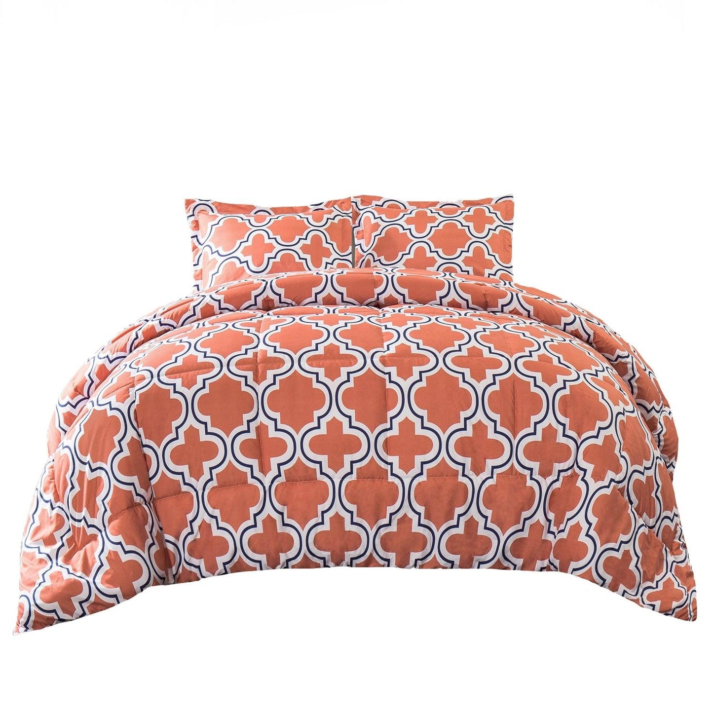 Superior Moroccan Trellis Microfiber Comforter Set - Coral