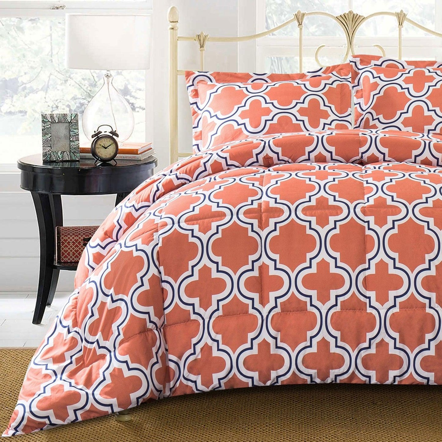 Superior Moroccan Trellis Microfiber Comforter Set - Coral