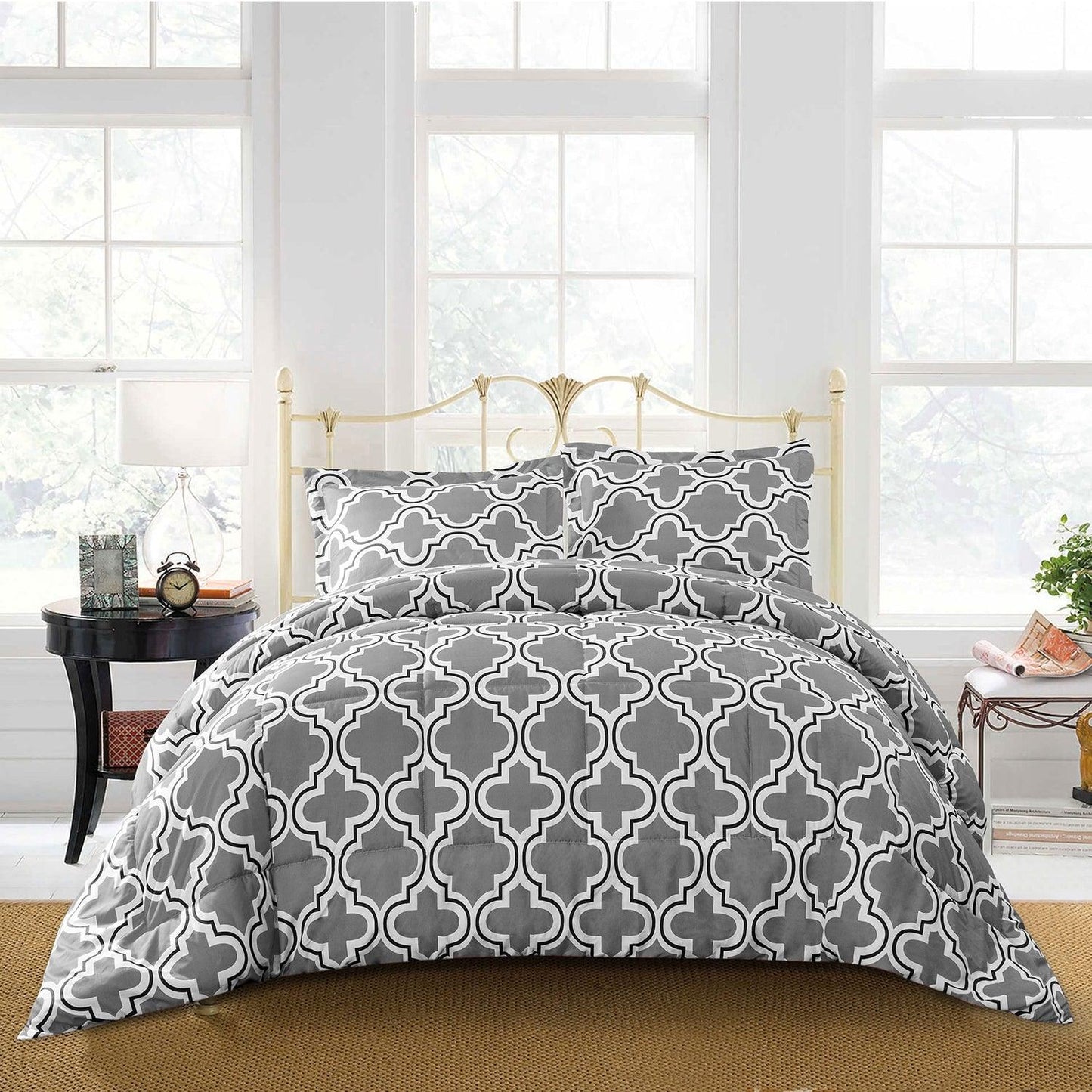Superior Moroccan Trellis Microfiber Comforter Set - Grey