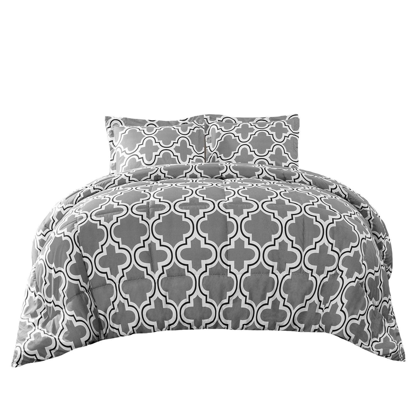 Superior Moroccan Trellis Microfiber Comforter Set - Grey