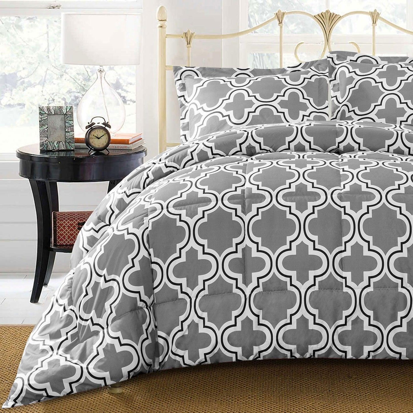 Superior Moroccan Trellis Microfiber Comforter Set - Grey