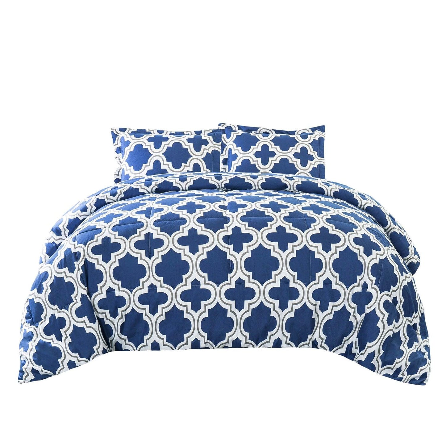 Superior Moroccan Trellis Microfiber Comforter Set - Navy Blue