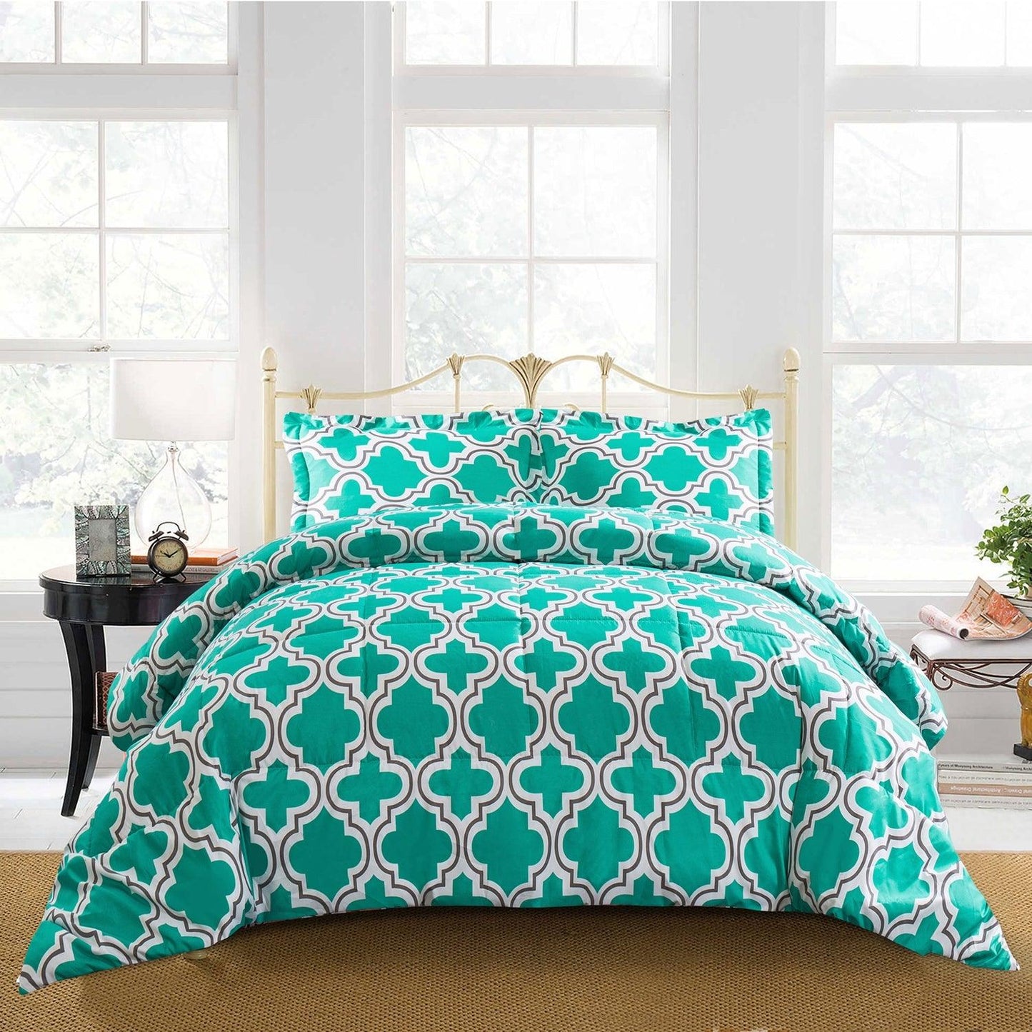 Superior Moroccan Trellis Microfiber Comforter Set - Teal