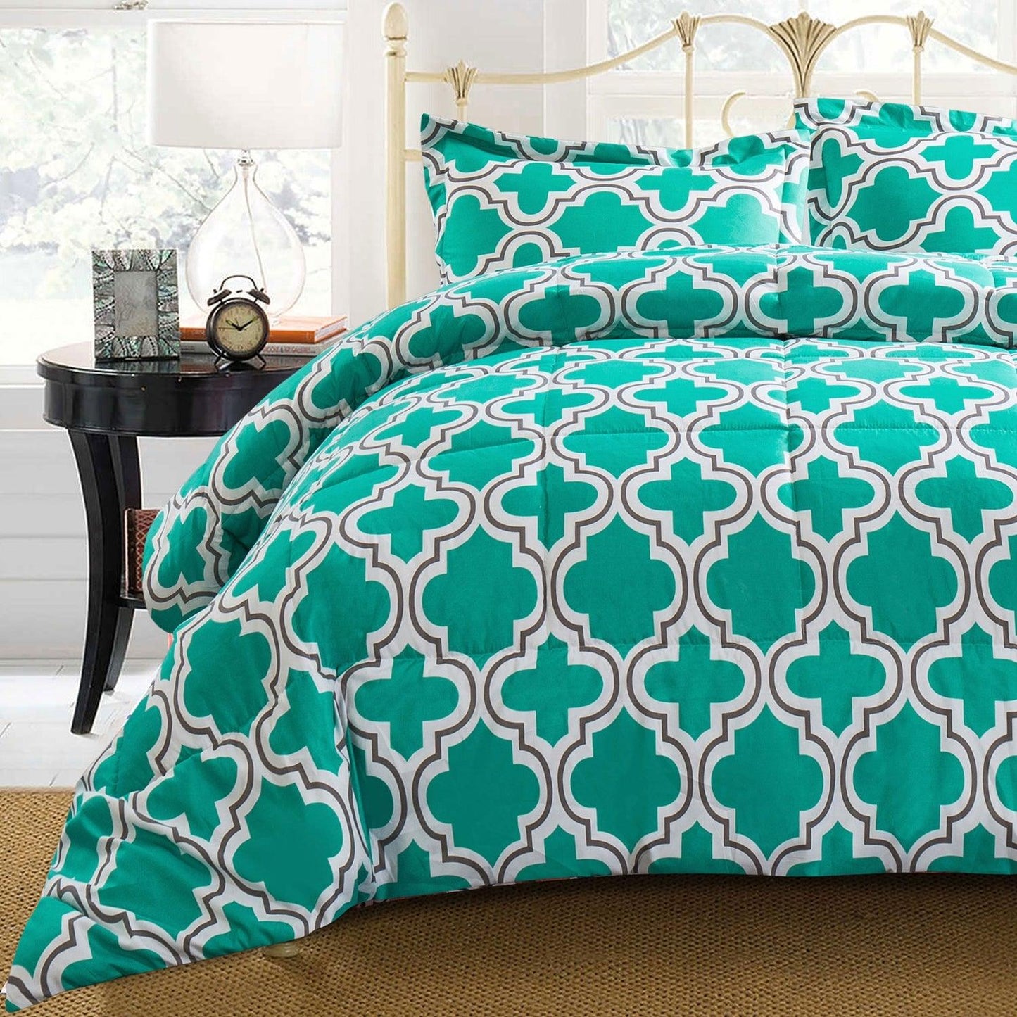 Superior Moroccan Trellis Microfiber Comforter Set - Teal