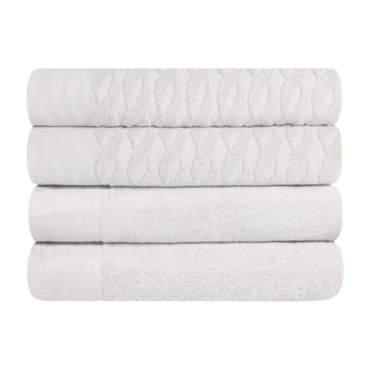 Turkish Cotton Jacquard Herringbone and Solid 4 Piece Bath Towel Set