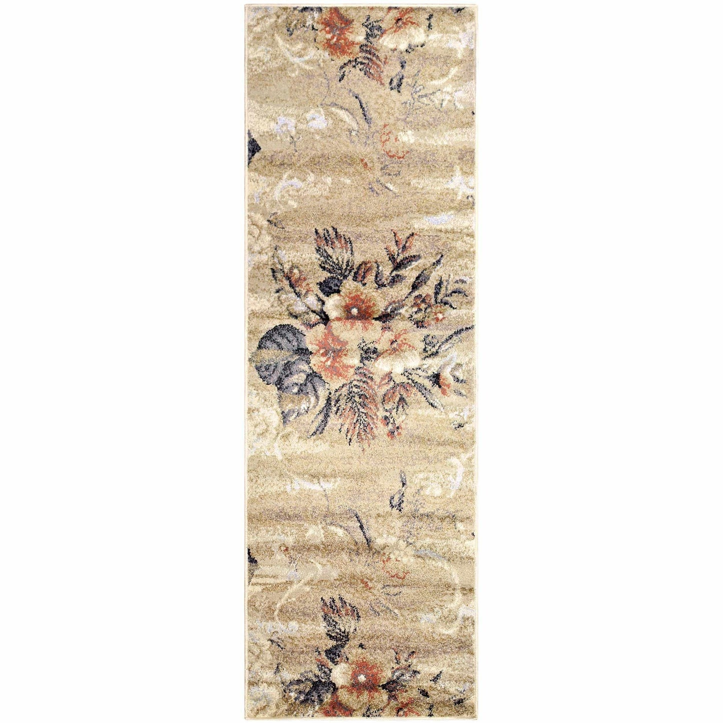 Washed Floral French Design Distressed Indoor Area Rug or Runner