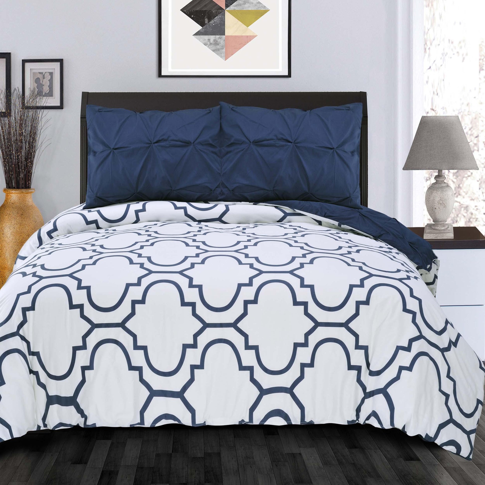 Superior Cotton Modern Geometric Valencia  Set with Button Closure - Blue
