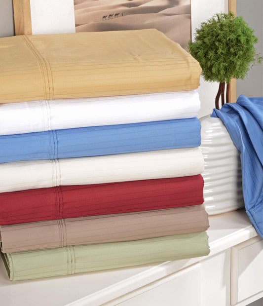 Superior Egyptian Cotton 1000-Thread Count Stripe Deep Pocket Sheet Set - Ivory