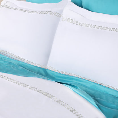 1000 Thread Count Egyptian Cotton Embroidered Duvet Cover Set - White/Platinum