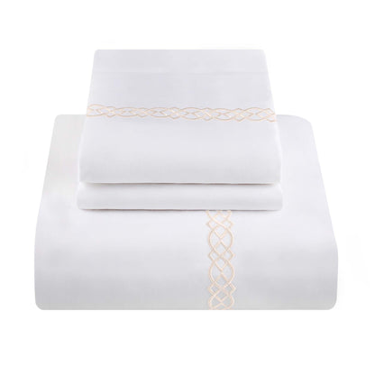 1000 Thread Count Egyptian Cotton Embroidered Duvet Cover Set - White/Ivory