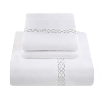 1000 Thread Count Egyptian Cotton Embroidered Duvet Cover Set - White/Platinum