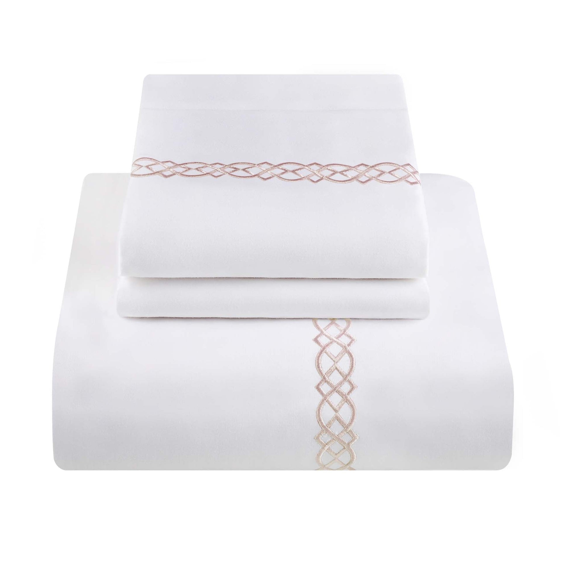 1000 Thread Count Egyptian Cotton Embroidered Duvet Cover Set - White/Tan