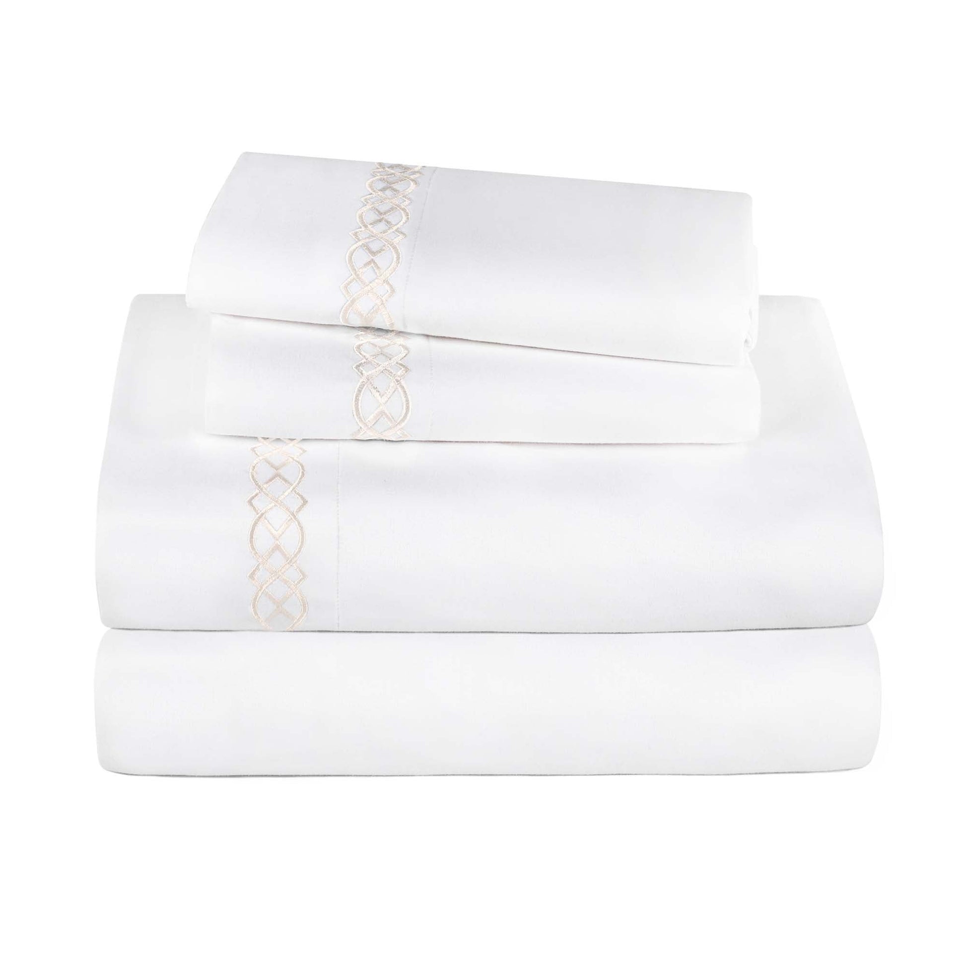 Egyptian Cotton 1000 Thread Count Embroidered Bed Sheet Set - White - Ivory