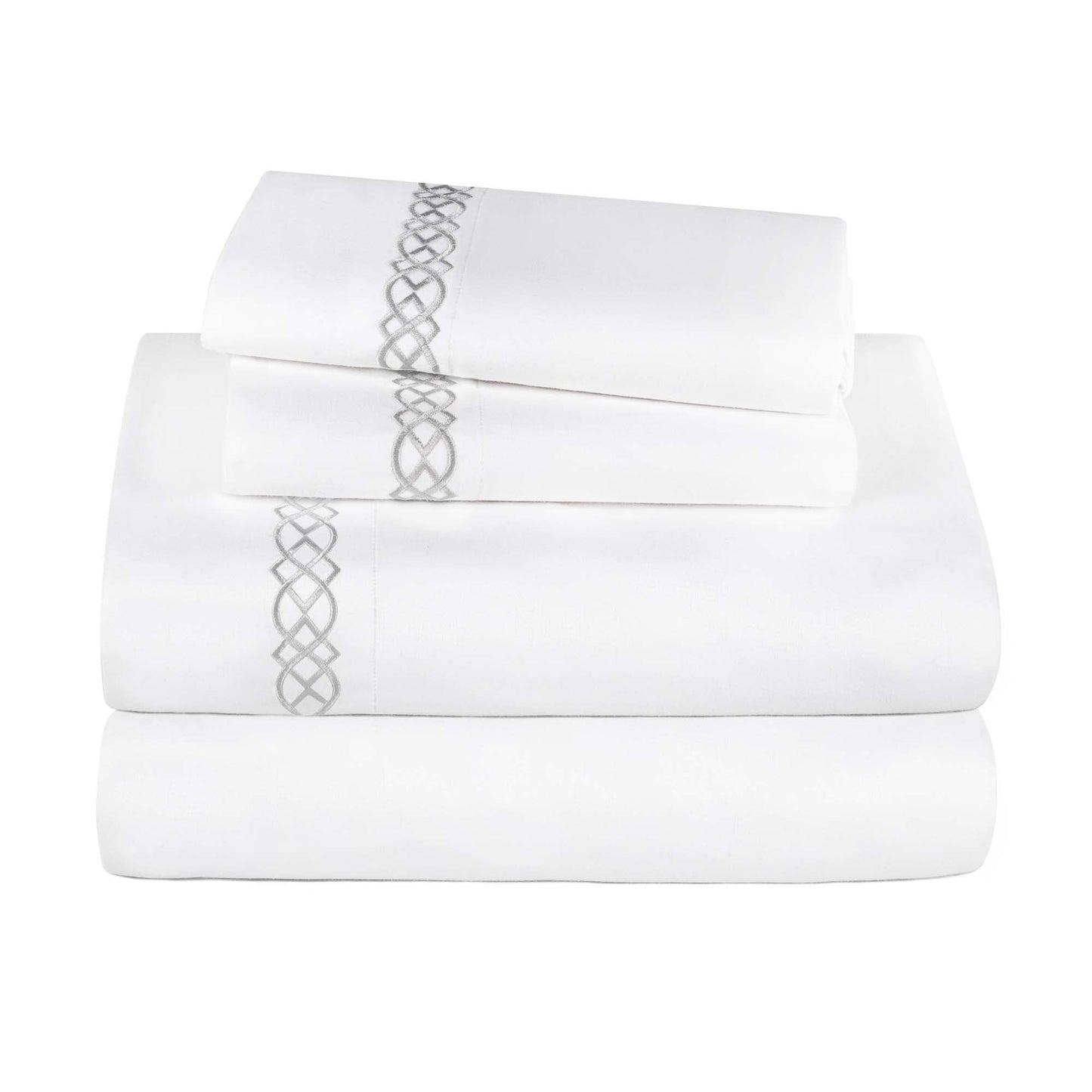 Egyptian Cotton 1000 Thread Count Embroidered Bed Sheet Set - White - Platinum