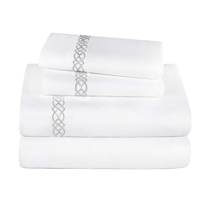 Egyptian Cotton 1000 Thread Count Embroidered Bed Sheet Set - White - Platinum