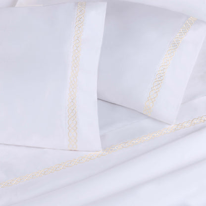 Egyptian Cotton 1000 Thread Count Embroidered Bed Sheet Set - White - Ivory