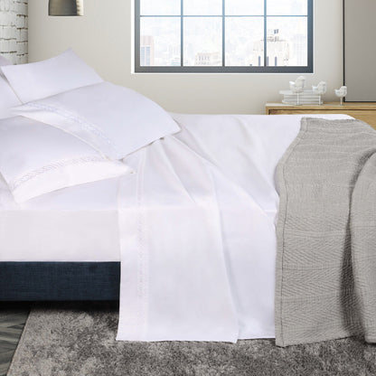 Egyptian Cotton 1000 Thread Count Embroidered Bed Sheet Set - White - White