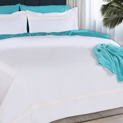 1000 Thread Count Egyptian Cotton Embroidered Duvet Cover Set - White/Ivory