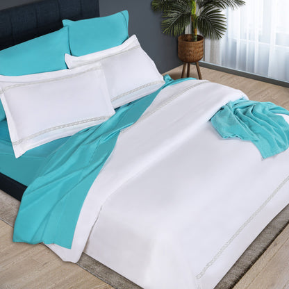 1000 Thread Count Egyptian Cotton Embroidered Duvet Cover Set - White/Platinum