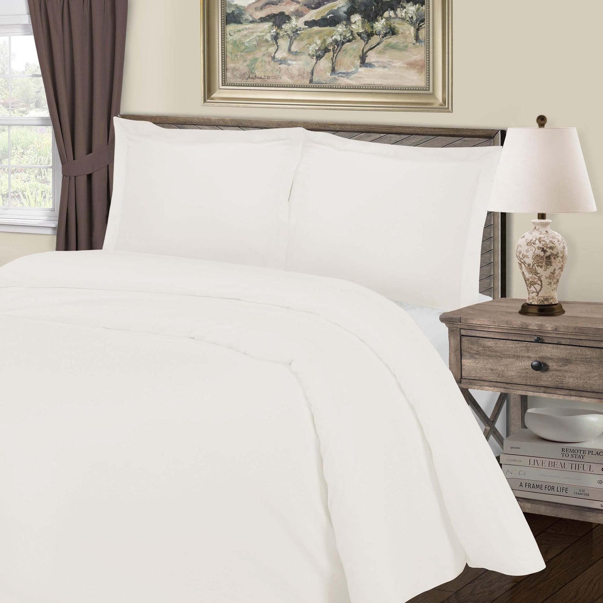 Superior Cotton Blend Solid 3 Piece Heavyweight Duvet Cover Set - Ivory