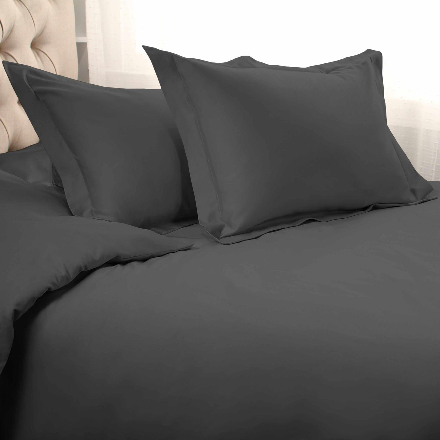  Superior Egyptian Cotton Solid All-Season Duvet Cover Set with Button Closure - Grey