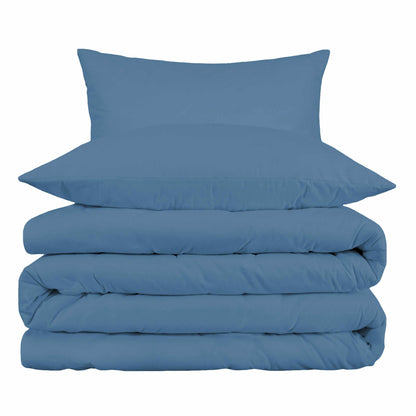  Superior Egyptian Cotton Solid All-Season Duvet Cover Set with Button Closure - Medium Blue