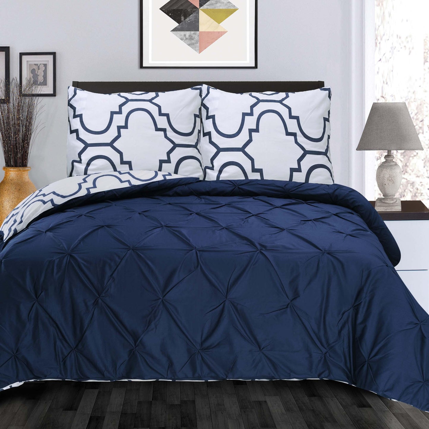 Superior Cotton Modern Geometric Valencia  Set with Button Closure - Blue