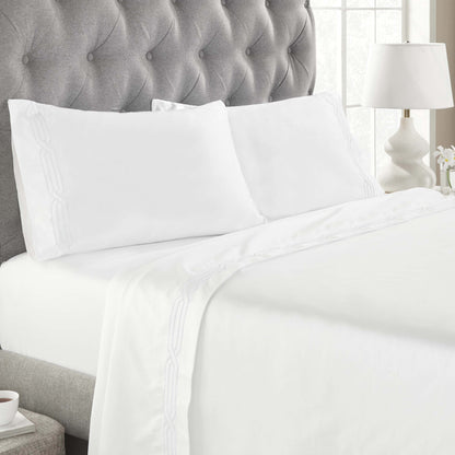 Superior Egyptian Cotton 1200 Thread Count Embroidered Geometric Scroll Bed Sheet Set - White-white
