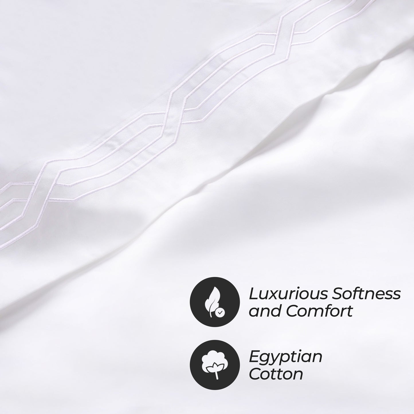 Superior Egyptian Cotton 1200 Thread Count Embroidered Geometric Scroll Bed Sheet Set - White-White