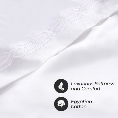 Superior Egyptian Cotton 1200 Thread Count Embroidered Geometric Scroll Bed Sheet Set - White-White