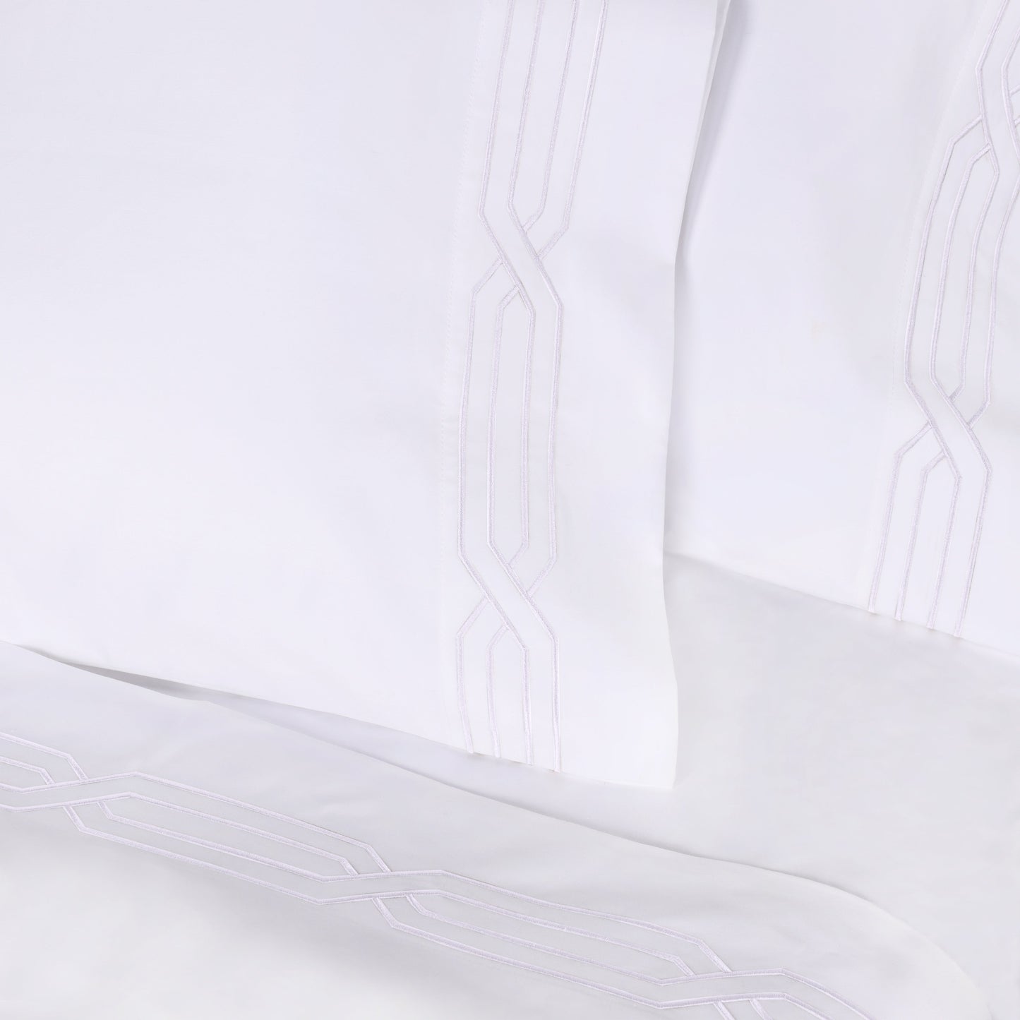 Superior Egyptian Cotton 1200 Thread Count Embroidered Geometric Scroll Bed Sheet Set - White-White
