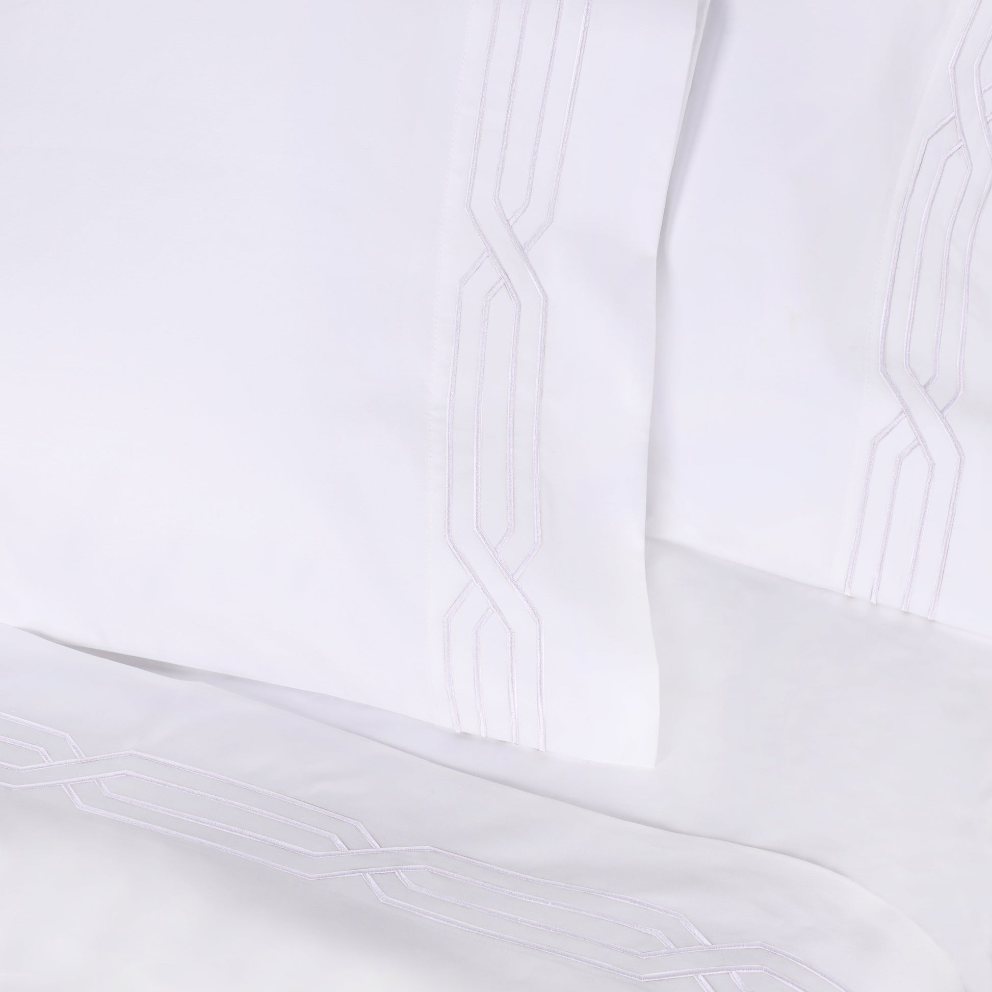 Superior Egyptian Cotton 1200 Thread Count Embroidered Geometric Scroll Bed Sheet Set - White-White