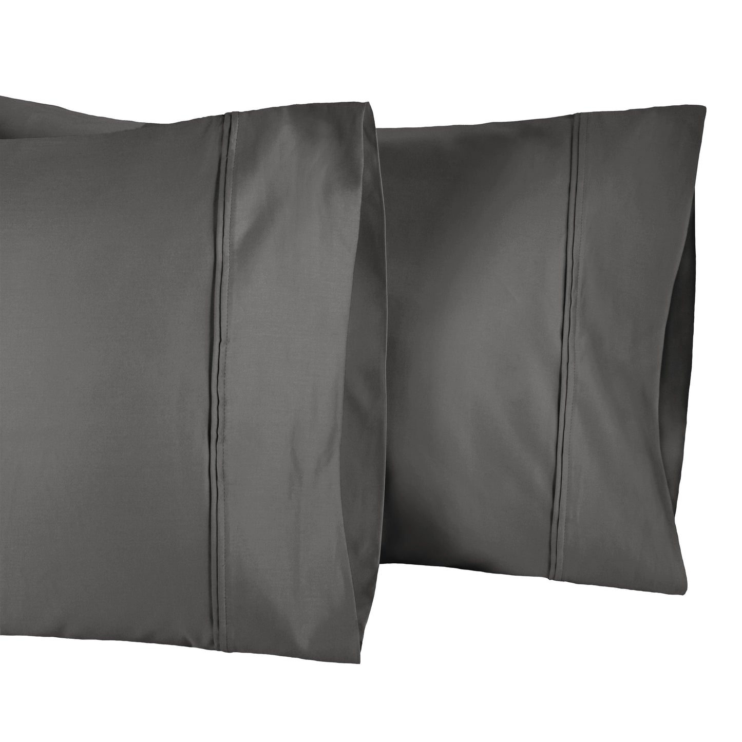 1200-Thread Count 100% Egyptian Cotton Double Pleated Egyptian Cotton 2-Piece Pillowcase Set - Charcoal