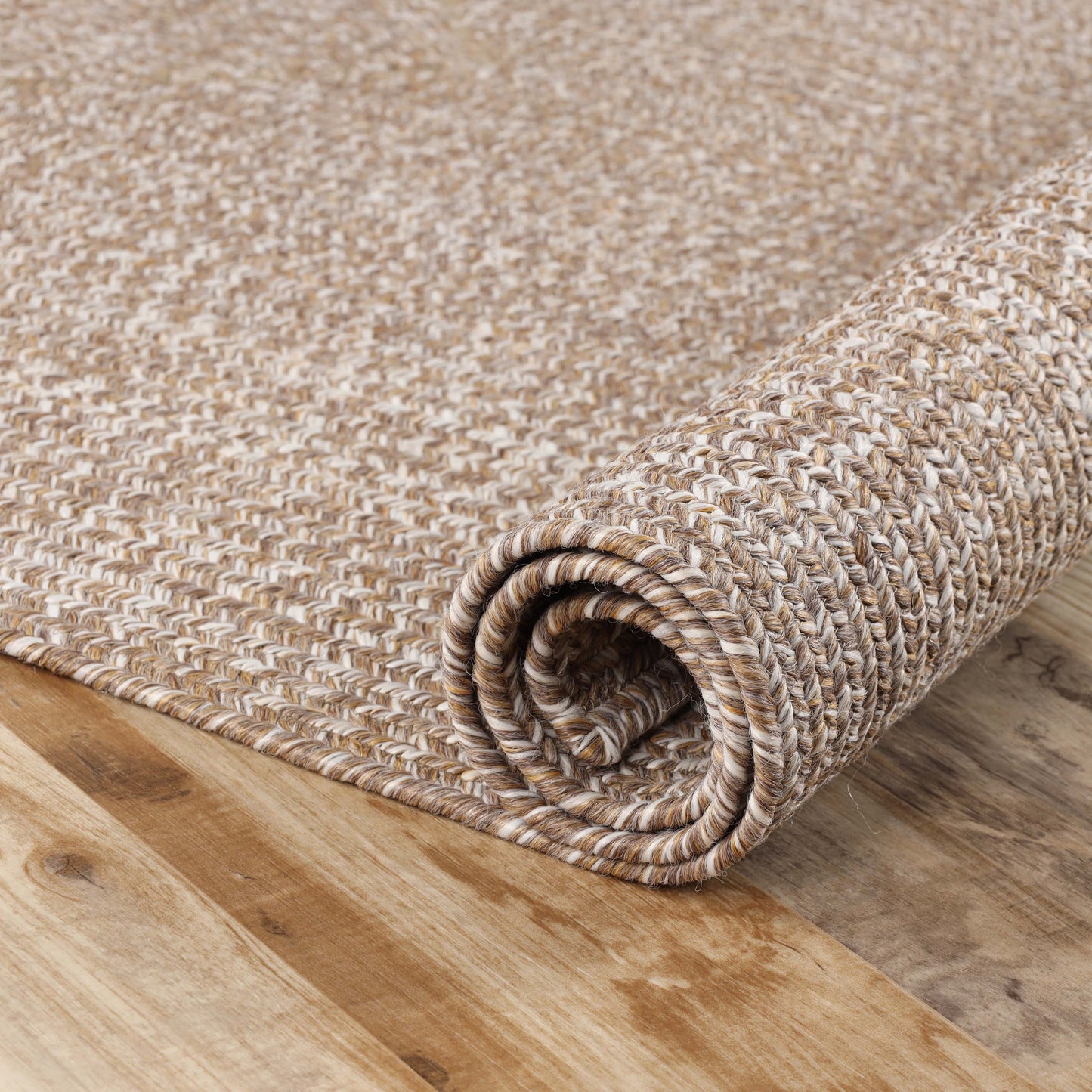 Superior Bohemian Multi-Toned Braided Patterned Indoor Outdoor Area Rug - Latte-White