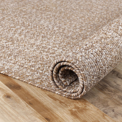 Superior Bohemian Multi-Toned Braided Patterned Indoor Outdoor Area Rug - Latte-White