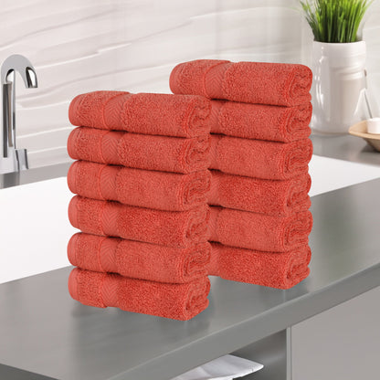 Zero Twist Cotton Ultra-Soft Absorbent Face Towel Washcloth - Brick Red