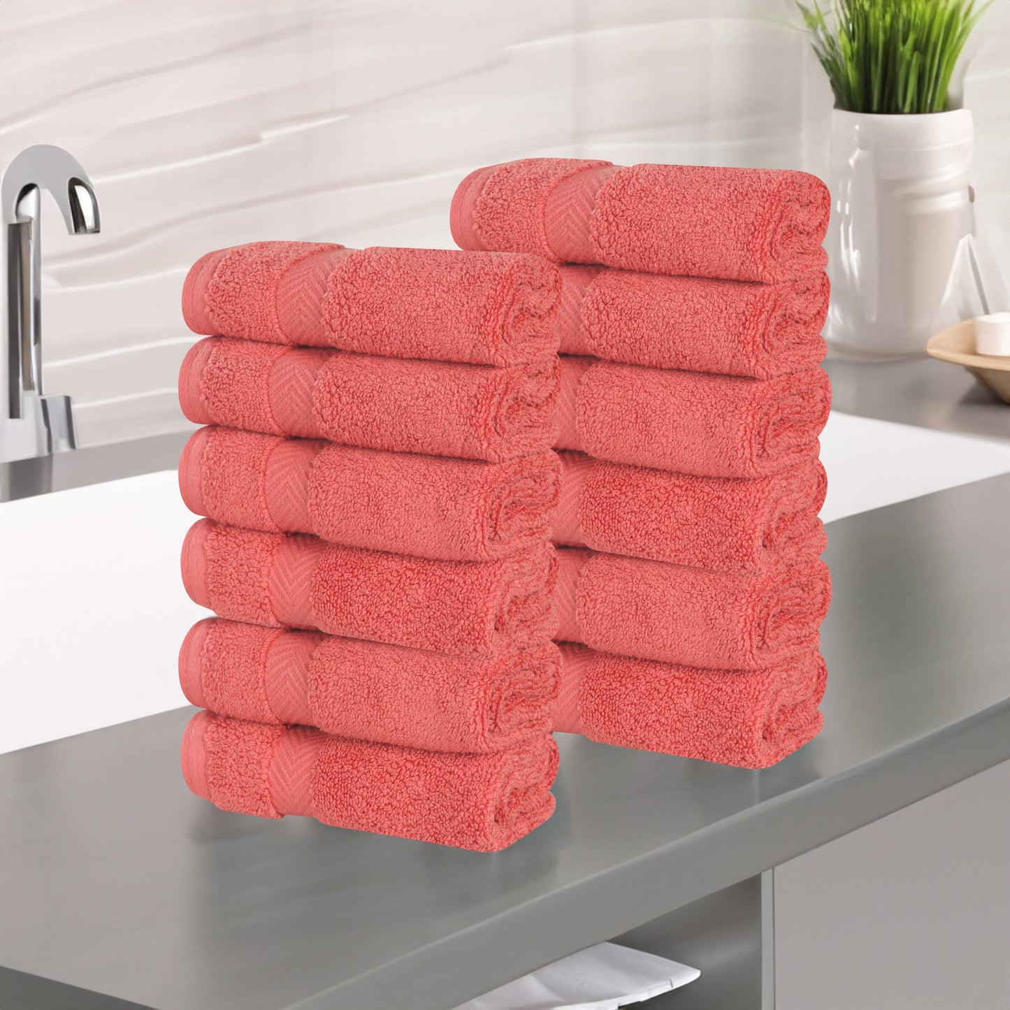 Zero Twist Cotton Ultra-Soft Absorbent Face Towel Washcloth - Coral