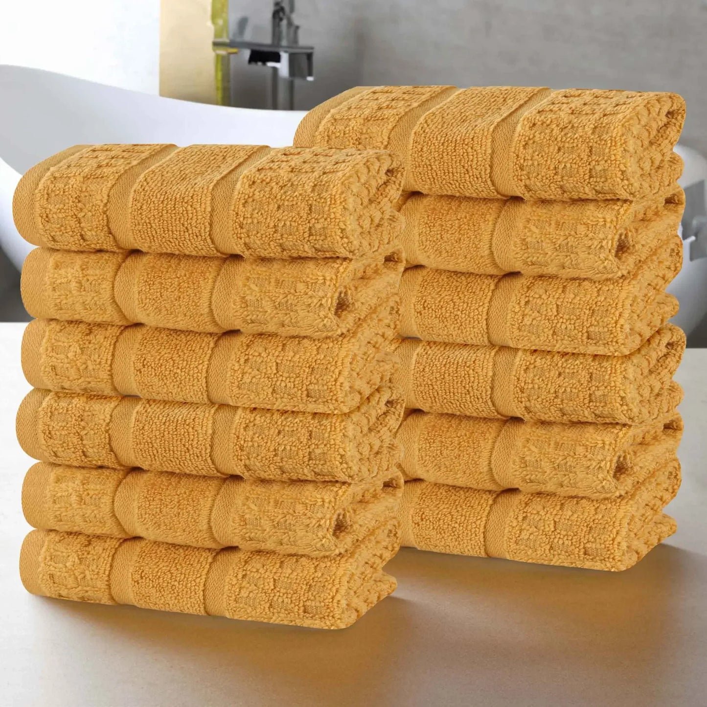 Napa Zero Twist Cotton Solid Waffle Face Towel Washcloth Set of 12