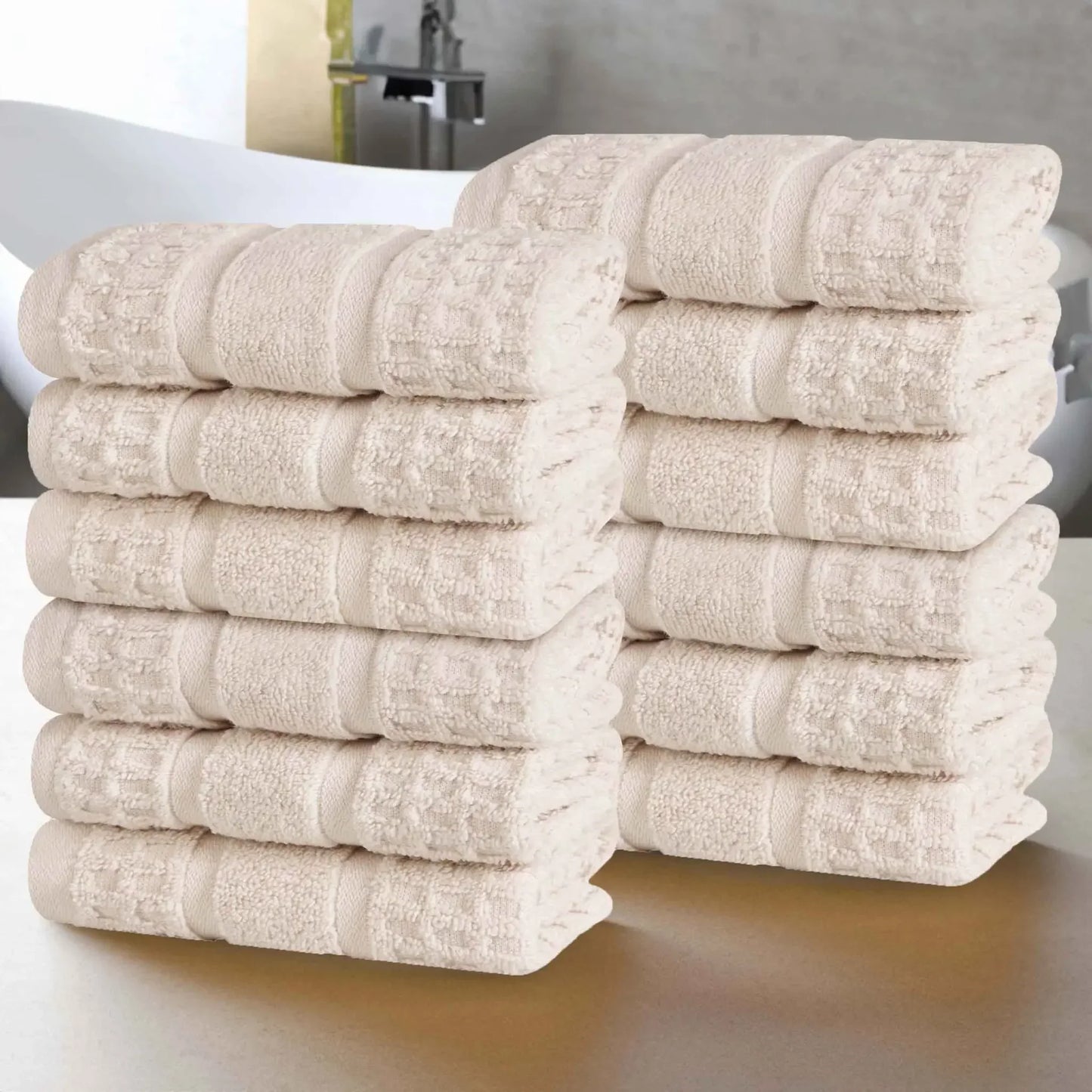 Napa Zero Twist Cotton Solid Waffle Face Towel Washcloth Set of 12