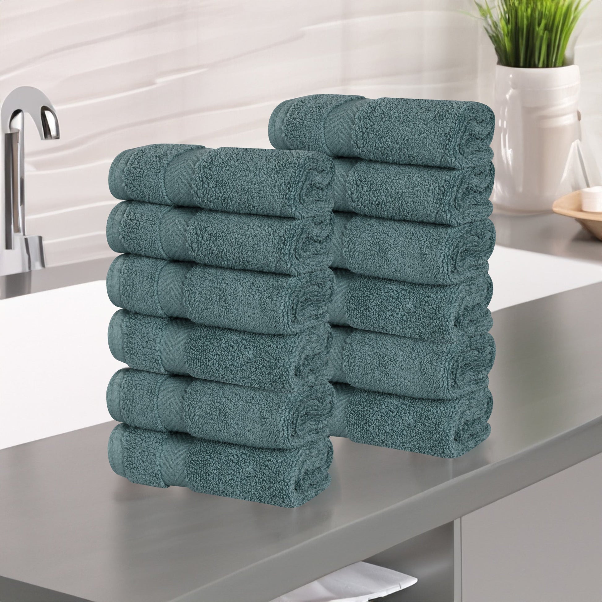 Zero Twist Cotton Ultra-Soft Absorbent Face Towel Washcloth - Jade Green