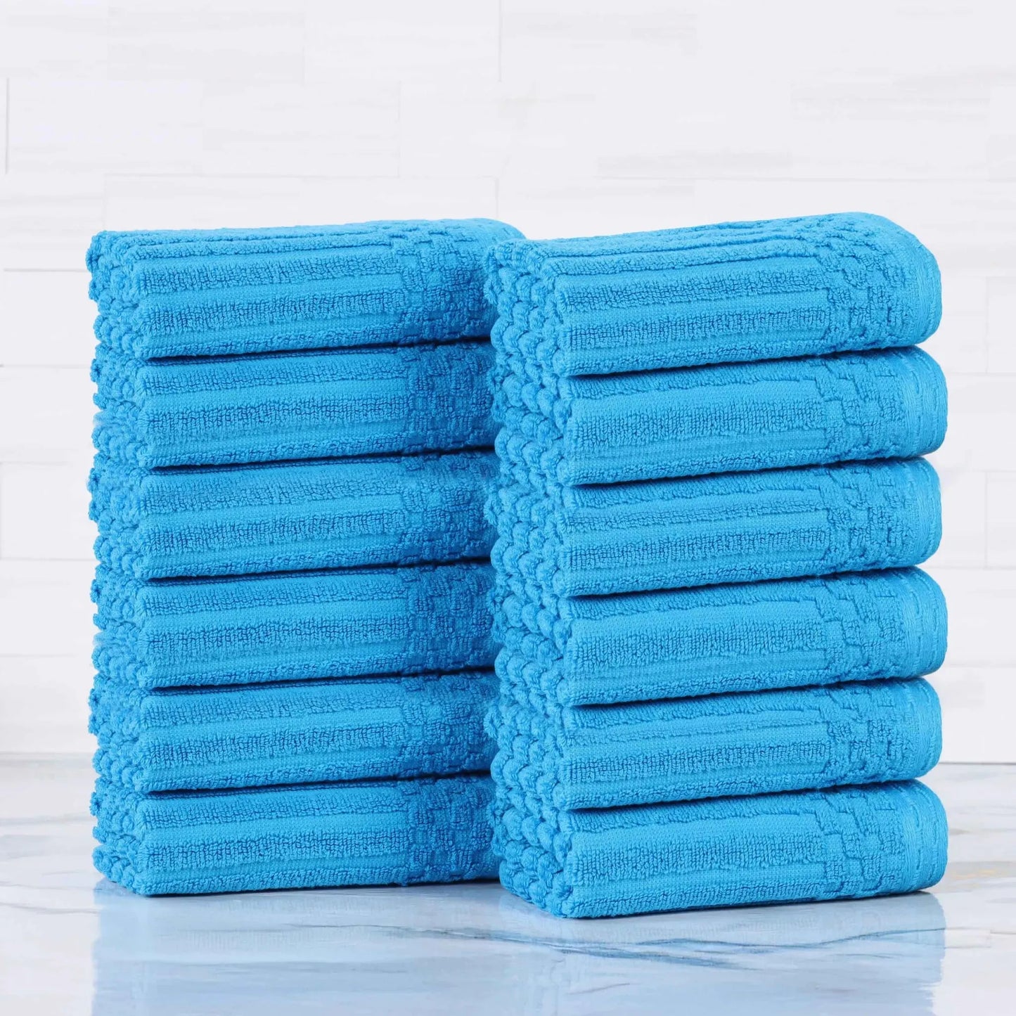 Soho Ribbed Cotton Absorbent Face Towel / Washcloth Set of 12