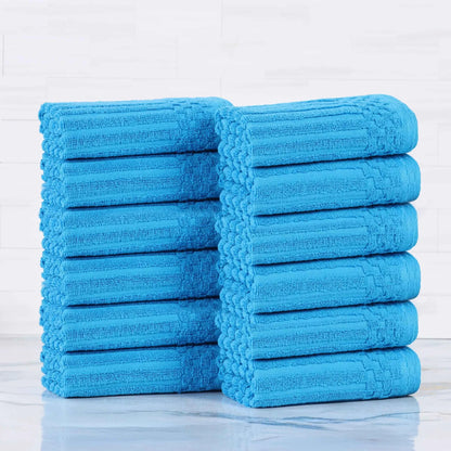 Soho Ribbed Cotton Absorbent Face Towel / Washcloth Set of 12