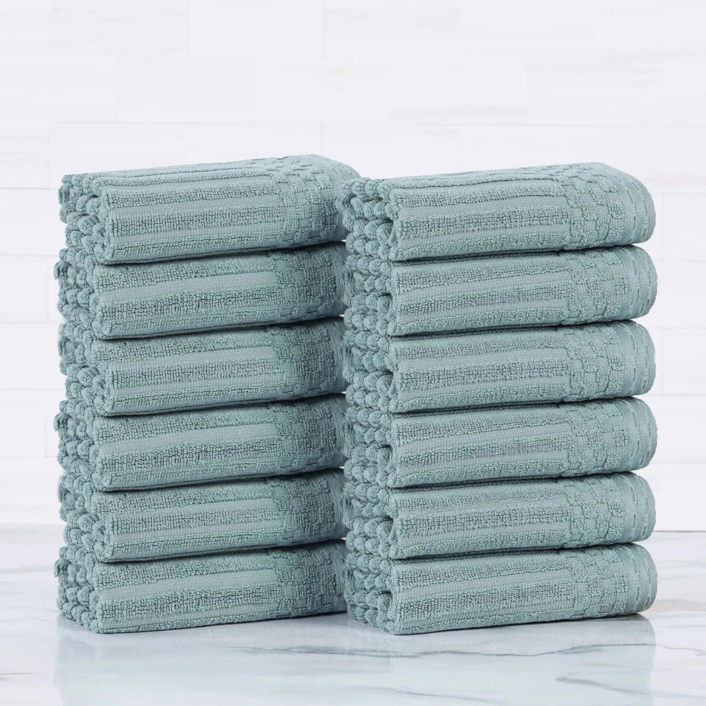 Soho Ribbed Cotton Absorbent Face Towel / Washcloth Set of 12